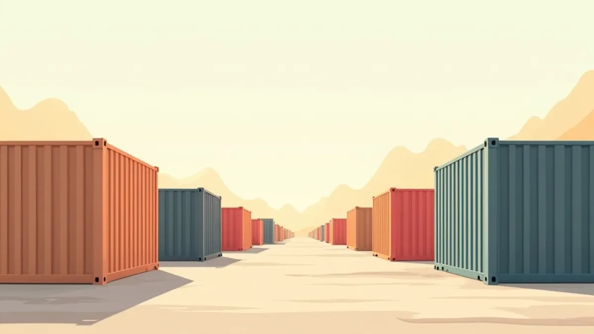 Flat illustration of a self-storage container yard
